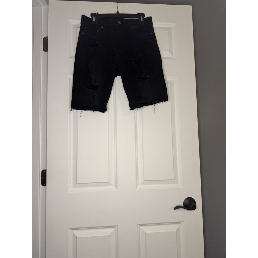 American Eagle Next Level Flex Distressed Denim Shorts Fray Hem Men's Black 30